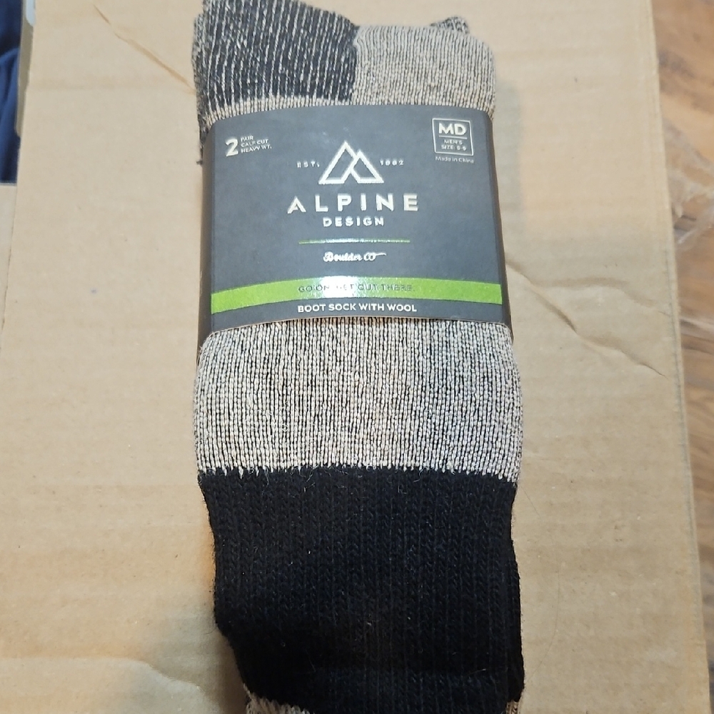 Alpine Design Heavyweight Wool Boot Socks:GRAY/BLACK: NEW WITH TAGS: M (6-9)